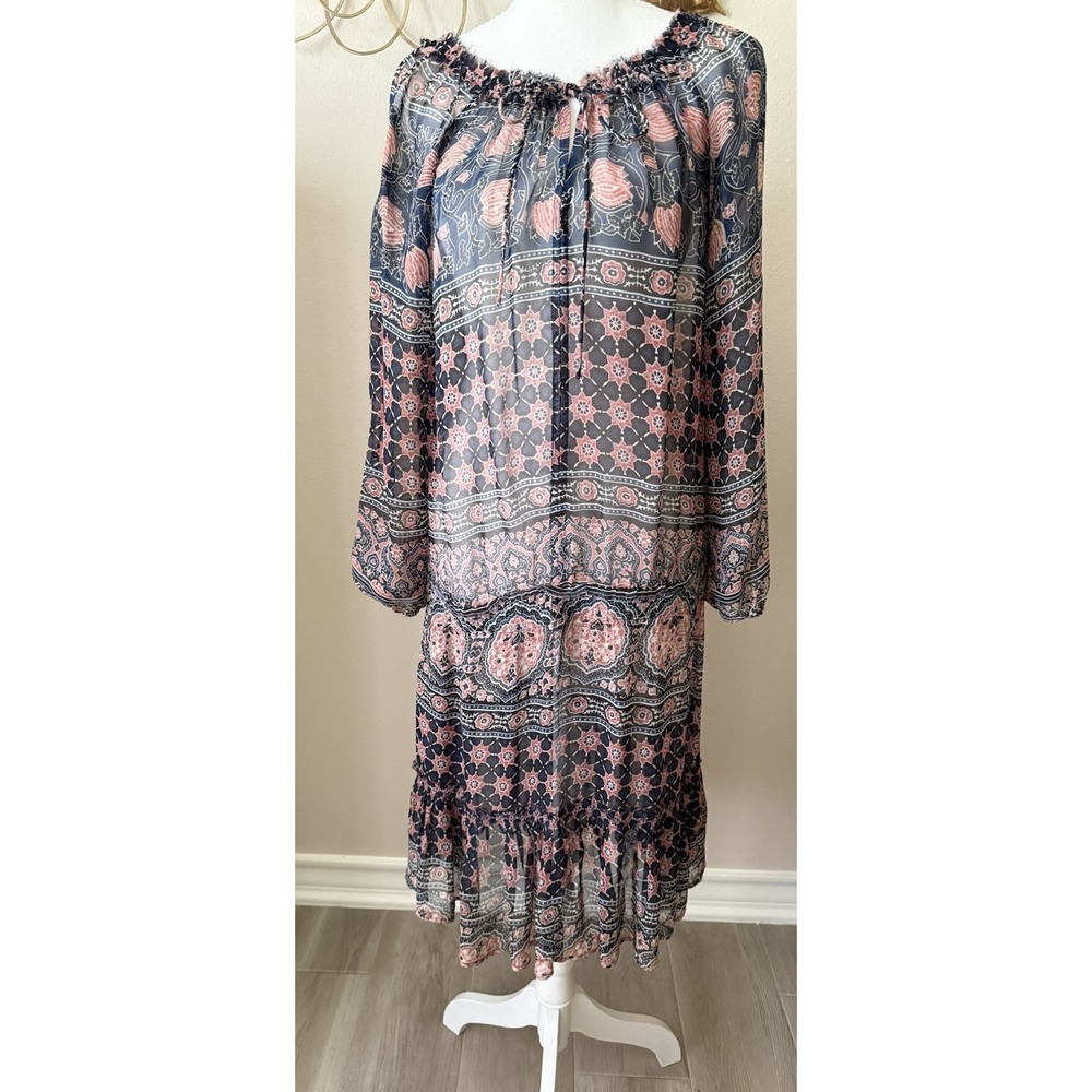 Velvet by Graham & Spencer Dress M Sheer Boho Floral Paisley Midi Missing Slip